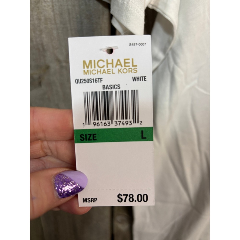 Michael Kors Womens White Logo Graphic T-Shirt QU250S16TF Size L NWT - Picture 2 of 6
